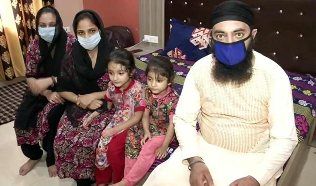 An Afghan Sikh family at a gurdwara in Delhi on Sunday.(ANI)
