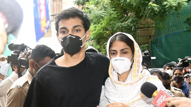 Bollywood actor Rhea Chakraborty and her brother Showik Chakraborty leave the Enforcement Directorate office, in Mumbai.(ANI)