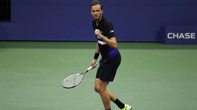 Daniil Medvedev of Russia celebrates a point during his Men’s Singles fourth round match against Frances Tiafoe.(Getty Images)