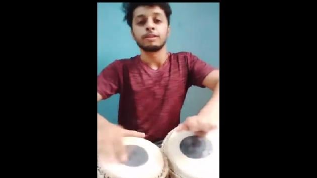 The clip shows Chaitanya Varma playing the tabla. (Instagram/@musicalveins) The clip shows Chaitanya Varma playing the tabla. (Instagram/@musicalveins)