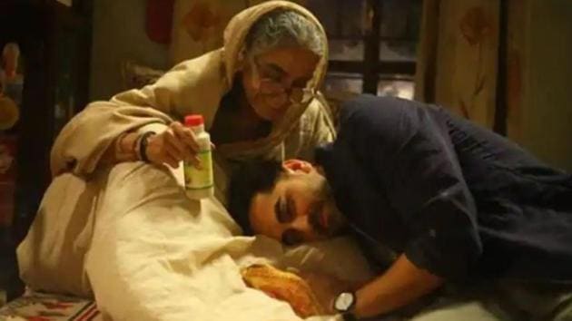 Ayushmann Khurrana and Surekha Sikri in a still from Badhaai Ho.