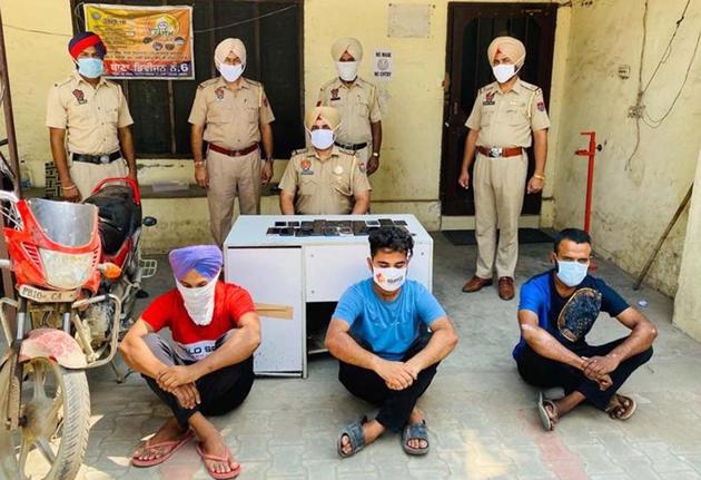 The three accused in police custody in Ludhiana on Wednesday. (HT Photo) The three accused in police custody in Ludhiana on Wednesday. (HT Photo)