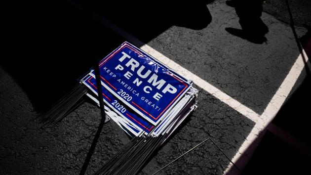 Yard signs for US President Donald Trump are seen during a Republican voter registration in Brownsville, Pennsylvania (AFP) Yard signs for US President Donald Trump are seen during a Republican voter registration in Brownsville, Pennsylvania (AFP)