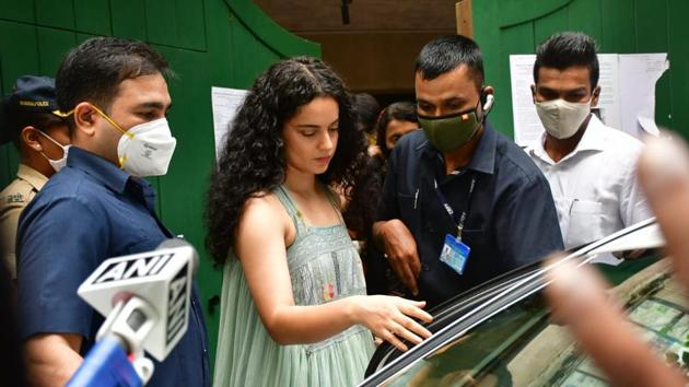 Kangana Ranaut outside her Mumbai office premises on Thursday. (Varinder chawla)