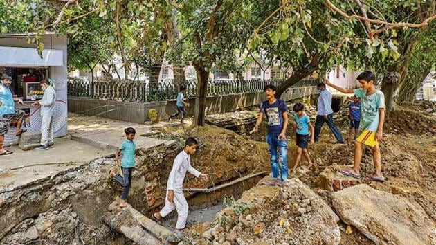 The PWD site at Lodhi Road where construction work was going on.(HT photo)