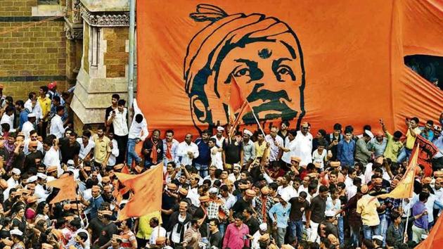 Maratha community members at a 2017 protest rally demanding reservation, in Mumbai.(AFP)