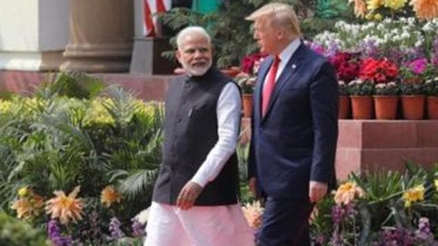 US President Donald Trump and India's Prime Minister Narendra Modi arrive for their joint news conference at Hyderabad House in New Delhi, India, February 25(REUTERS/FILE)