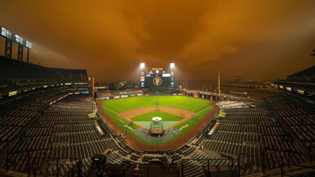 A view of Oracle Park before the game between the San Francisco Giants and Seattle Mariners on September 9. The smoke blocked out so much sunlight that a forecast for temperatures to climb to 90 degrees (32 Celsius) dipped to 60 degrees (15.5 Celsius), AP reported. (Kyle Terada / USA TODAY Sports)