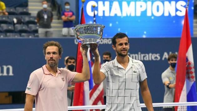 Men’s doubles winners Mate Pavic (CRO) and Bruno Soares (BRA).(Reuters) Men’s doubles winners Mate Pavic (CRO) and Bruno Soares (BRA).(Reuters)