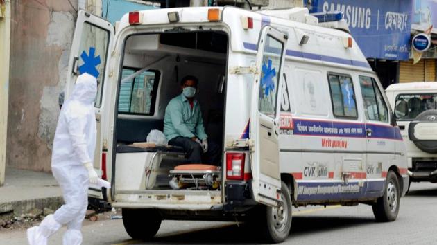 Guwahati: A Covid-19 patient being taken to a hospital in Guwahati.(PTI)