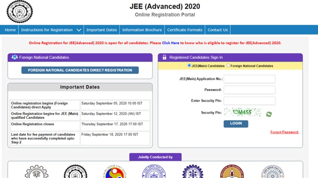 JEE Advanced 2020 registration begins JEE Advanced 2020 registration begins