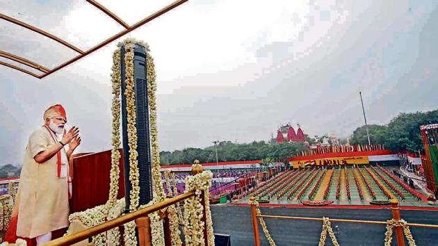 PM Narendra Modi, seen here during his I-Day speech. His government initiated reforms under pressure of the pandemic. (HT Photo) PM Narendra Modi, seen here during his I-Day speech. His government initiated reforms under pressure of the pandemic. (HT Photo)