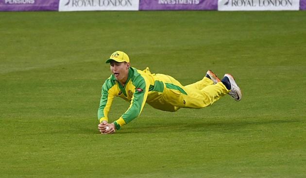 Marnus Labuschagne took a stunning catch in the deep to dismiss Ali. Diving full stretched, the all-rounder plucked the ball inches off the ground. (Getty)