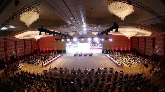 A view of talks taking place between Afghan government negotiators and Taliban insurgents in Doha, Qatar on September 12.(REUTERS)