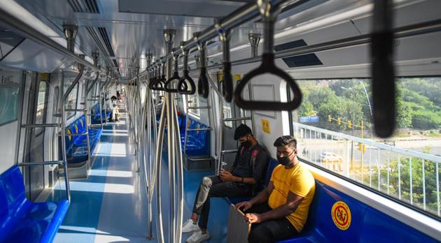 Since the reopening of the Metro, passenger movement on all of its corridors is witnessing a steady increase, which also means that DMRC will, from Saturday, face a greater challenge in crowd management. (Representational Photo/HT) Since the reopening of the Metro, passenger movement on all of its corridors is witnessing a steady increase, which also means that DMRC will, from Saturday, face a greater challenge in crowd management. (Representational Photo/HT)