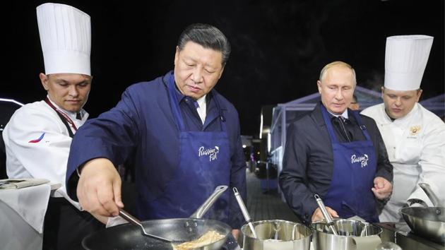 Chinese President Xi Jinping (second left) and Russian President Vladimir Putin (second right) during the former’s visit to Russia in 2018. (AP File) Chinese President Xi Jinping (second left) and Russian President Vladimir Putin (second right) during the former’s visit to Russia in 2018. (AP File)