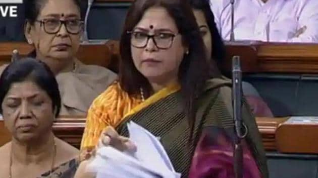 Bharatiya Janata Party leader Meenakshi Lekhi is seen in this file photo. Lekhi was among the 24 members of the Lok Sabha who tested positive for the coronavirus disease (Covid-19) on the first day of Parliament’s monsoon session.(ANI Photo)