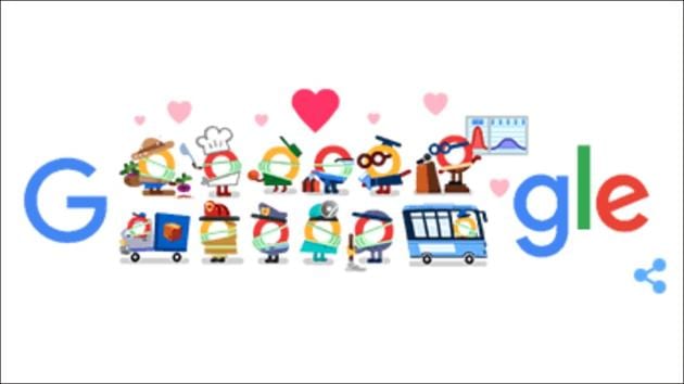 Google Doodle goes all hearts for coronavirus helpers this Monday(Google homepage)