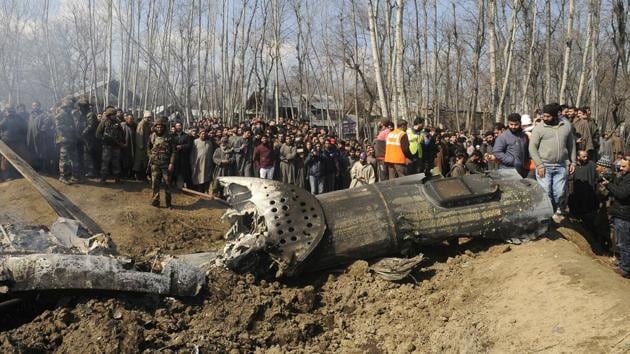 The helicopter was shot down the day Pakistan launched its jets to target Indian installations in Jammu and Kashmir in response to an Indian airstrike on a terror camp in Balakot.(HT PHOTO.) The helicopter was shot down the day Pakistan launched its jets to target Indian installations in Jammu and Kashmir in response to an Indian airstrike on a terror camp in Balakot.(HT PHOTO.)