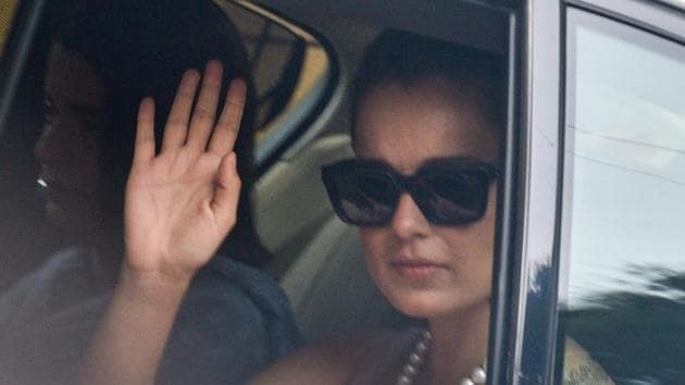 Kangana Ranaut leaves from her house to meet Maharashtra governor Bhagat Singh Koshyari at Rajbhavan in Mumbai, India, on Sunday, September 13, 2020. (Photo by Satyabrata Tripathy/Hindustan Times)