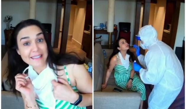 Preity Zinta shared a video of herself getting tested for Covid-19 and said that her result was negative. Preity Zinta shared a video of herself getting tested for Covid-19 and said that her result was negative.
