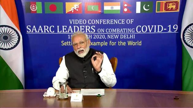 Prime Minister Narendra Modi interacts with members of SAARC countries via video conferencing, New Delhi , April 16, 2020(ANI)