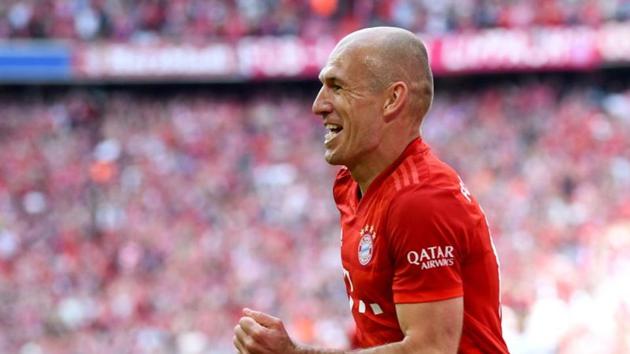 FILE PHOTO: Soccer Football - Bundesliga - Bayern Munich v Eintracht Frankfurt - Allianz Arena, Munich, Germany - May 18, 2019 Bayern Munich's Arjen Robben celebrates scoring their fifth goal REUTERS/Andreas Gebert/File Photo(REUTERS)