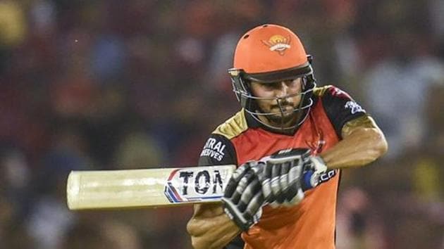 SRH batsman Manish Pandey plays a shot during the Indian Premier League 2019 (IPL T20) cricket match between Kings XI Punjab (KXIP)and Sunrisers Hyderabad (SRH) at I S Bindra Stadium in Mohali, Monday, April 8, 2019. .(PTI)