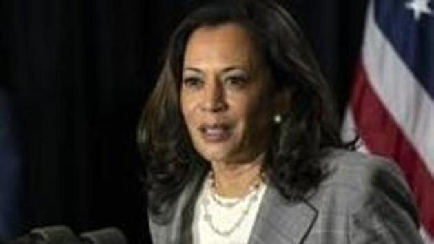 After referring to her mother, Kamala Harris also described how husband Doug Emhoff’s ear was on the door outside the room listening in on the call.(AP)