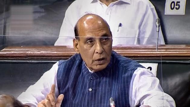 Defence minister Rajnath Singh in the Lok Sabha during the ongoing monsoon session of Parliament. (PTI File Photo) Defence minister Rajnath Singh in the Lok Sabha during the ongoing monsoon session of Parliament. (PTI File Photo)