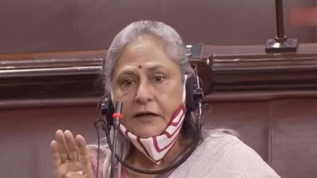 Samajwadi Party MP Jaya Bachchan speaks in the Rajya Sabha on Tuesday.(PTI)