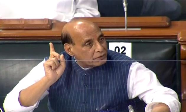 Defence minister Rajnath Singh made a statement on India-China border issue in the Lok Sabha on Tuesday. (ANI Photo/ LSTV Grab)