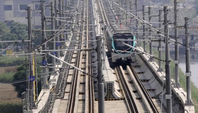 Noida Metro Rail Corporation’s (NMRC) Aqua Line connecting Noida to Greater Noida (Photo by Sunil Ghosh / Hindustan Times) Noida Metro Rail Corporation’s (NMRC) Aqua Line connecting Noida to Greater Noida (Photo by Sunil Ghosh / Hindustan Times)