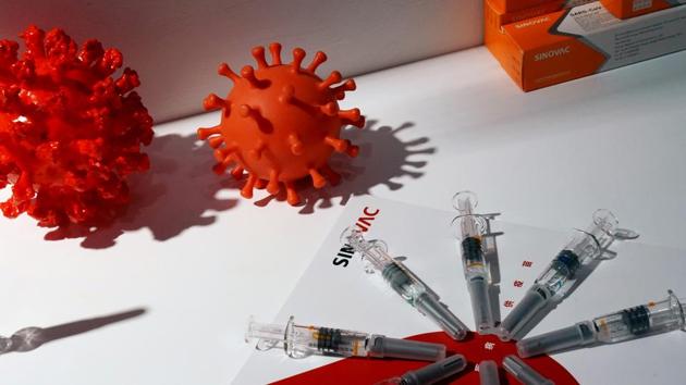 A booth displaying a coronavirus vaccine candidate from Sinovac Biotech Ltd is seen at the 2020 China International Fair for Trade in Services (CIFTIS), following the Covid-19 outbreak, in Beijing, China.(REUTERS)