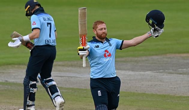 Jonny Bairstow was England’s star, hitting 112 for his 10th ODI hundred with a nonchalant flicked six off Pat Cummins bringing up three figures (getty)