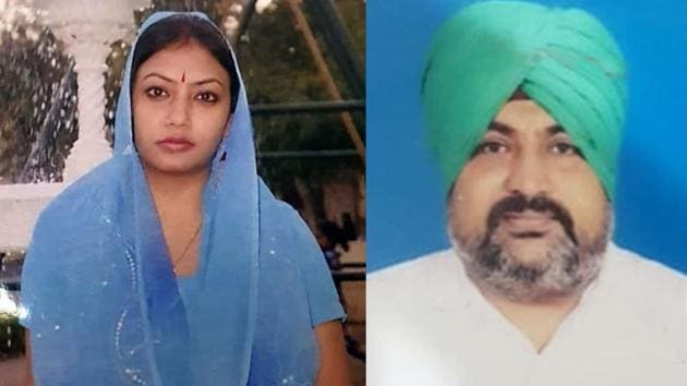 The decomposed body of school teacher Jyoti Kumari, 40, was found in her government accommodation on September 16 and (right) her husband, Mandeep Singh, 42, who is absconding with their younger son, is the prime suspect.(HT Photo)