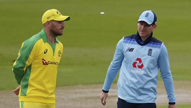 Australia's captain Aaron Finch, left, and England's captain Eoin Morgan(AP) Australia's captain Aaron Finch, left, and England's captain Eoin Morgan(AP)