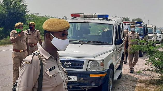 Special investigation team (SIT) investigate the death of deceased crusher businessman Indrakant Tripathi at the site of murder. (PTI Photo) Special investigation team (SIT) investigate the death of deceased crusher businessman Indrakant Tripathi at the site of murder. (PTI Photo)