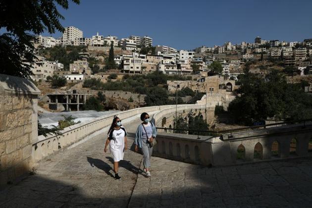 Malak Hasan and Bisan Alhajhasan arrive at the Convent of the Hortus Conclusus in Artas village near Bethlehem in the Israeli-occupied West Bank September 9, 2020. (REUTERS)