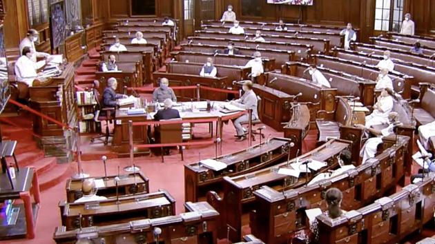 Amid the Covid-19 pandemic, both Houses of Parliament have made extensive arrangements to ensure that physical distancing and other health protocols in place for preventing the spread of the virus are adhered to.(ANI Photo)