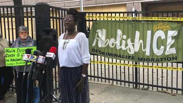 Dawn Wooten, a nurse at Irwin County Detention Center in Ocilla, Georgia, speaks at a September 15 news conference in Atlanta protesting conditions at the immigration jail. (AP) Dawn Wooten, a nurse at Irwin County Detention Center in Ocilla, Georgia, speaks at a September 15 news conference in Atlanta protesting conditions at the immigration jail. (AP)