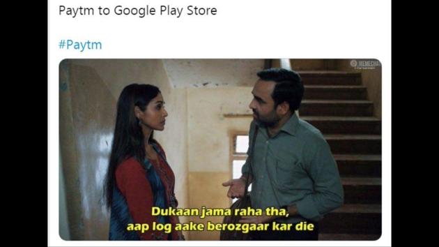 Google’s removal of Paytm app from Play Store has prompted tons of responses, including memes.(Twitter/@SaurangVara)