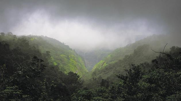 An overcast sky adds to the scenic beauty of Tamhini ghat near Pune, as seen in a snapshot taken on Thursday. Tamhini, like other hill stations in western Maharashtra has received heavy rainfall this monsoon season.(Pratham Gokhale/HT Photo)