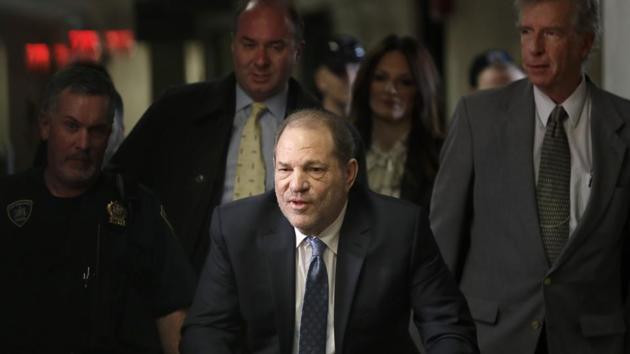 Harvey Weinstein arrives at a Manhattan courthouse for jury deliberations in his rape trial on February 24 in New York.(AP file)