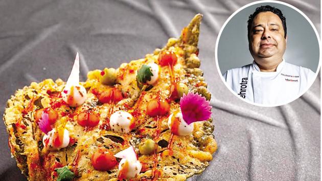 Chef Manish Mehrotra (inset) draws from the flavours of the street and creates dishes like the (above) shisho patta chaat