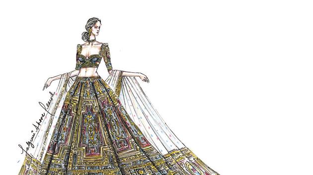 Bridal lehenga illustration //how to draw wedding lehenga #fashion  illustration #fashionart#fashion | By YAAP Fashion ArtFacebook