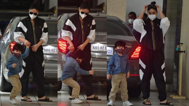 Kareena Kapoor and Taimur spotted at Babita’s house.