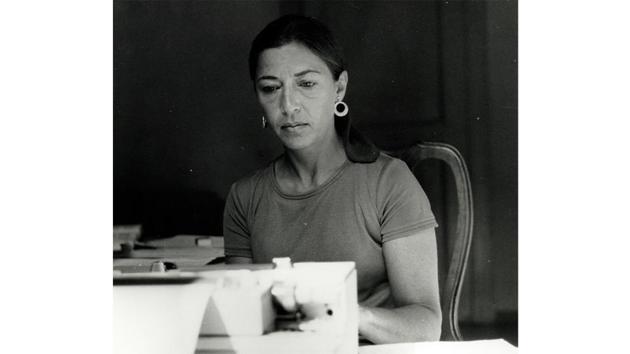 Ruth Bader Ginsburg works on a typewriter while on a Rockefeller Foundation fellowship in Italy in 1977. Ginsburg co-founded the influential Women’s Rights Project of the American Civil Liberties Union in 1972. (Supreme Court of the United States via AP) 