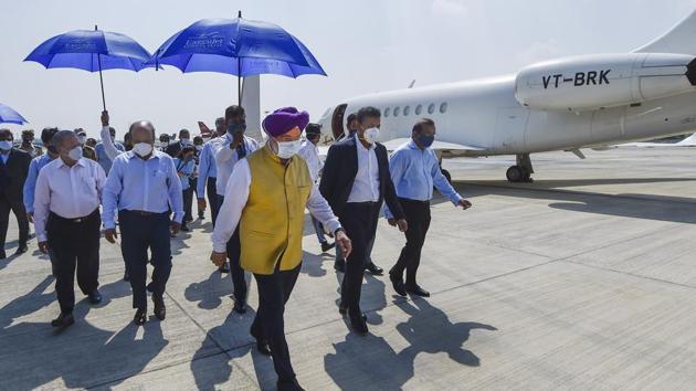 Civil aviation minister Hardeep Singh Puri during the inauguration of General Aviation Terminal, in New Delhi, Thursday, September 17, 2020. (PTI)