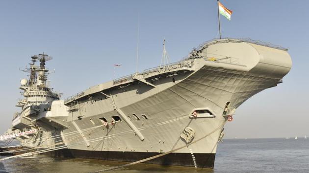INS Viraat, oldest serving aircraft carrier was decommissioned at Naval Dockyard in Mumbai.(Anshuman Poyrekar/HT Photo)